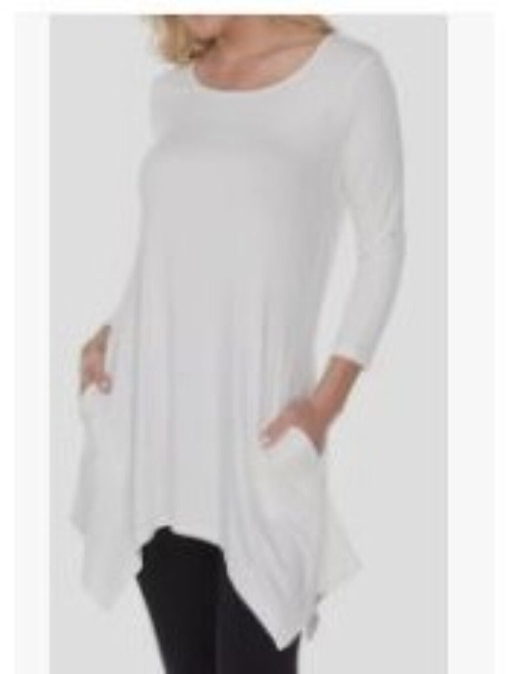White Stag Size XL White 3/4" Sleeves Blouse Women's Solid Color Tunic Top